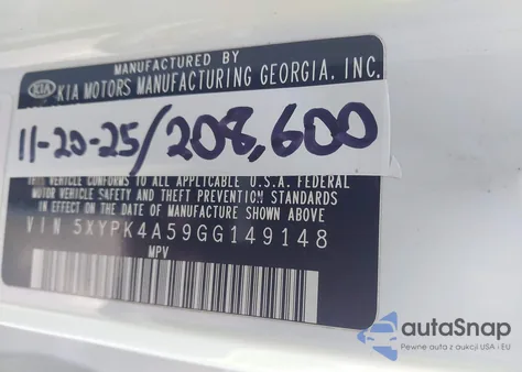 2016 Kia Sorento 3.3L Sxl from USA, damaged, VIN 5XYPK4A59GG149148